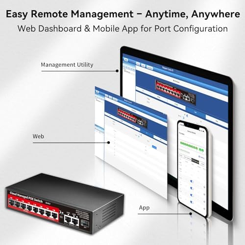 8 Port PoE+ Switch | Easy Smart Managed Ethernet Switch | Support VLAN, QoS | 120W Total PoE Budget | Fanless Metal | Plug & Play (Desktop/Wall Mount) - Image 4