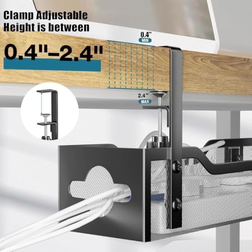 Under Desk Cable Management Tray 32'', Cable Management Under Desk No Drill, Cable Organizer with Clamp for Wire Management, Cord Organizer for Office, Home - No Damage to Table (Black) - Image 3