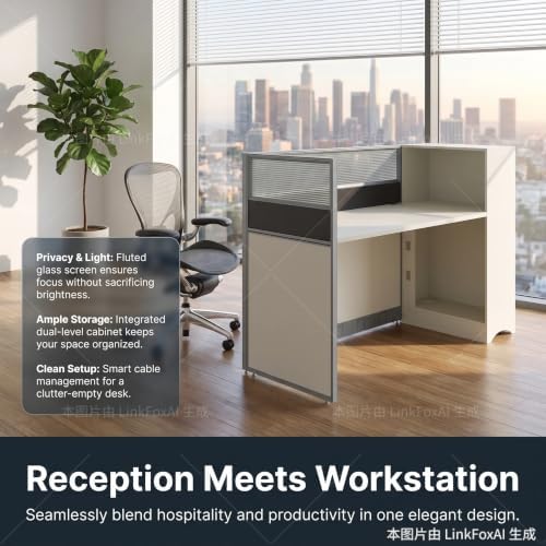 Office Cubicle Workstation Desk with Mute Privacy Panels & Cable Management, Computer Cubicles Desk for Home & Commercial Office Use, Walnut Finish - Image 6