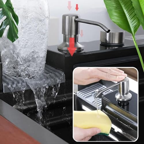 Black Kitchen Sink 304 Stainless Steel Undermount/Drop In Waterfall Single Bowl Kitchen Workstation Sink with Pull-Out Faucet & Accessories (Whale, 33.5inch) - Image 6