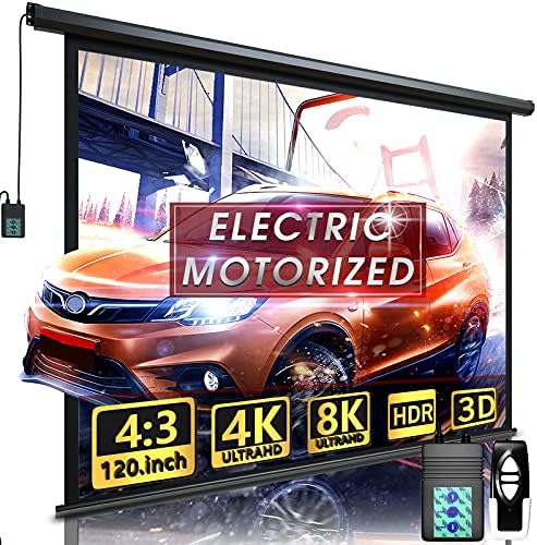 Motorized Projector Screen - Indoor and Outdoor Movies Screen Electric Projector Screen W/Remote Control (120 inch) by Aoxun
