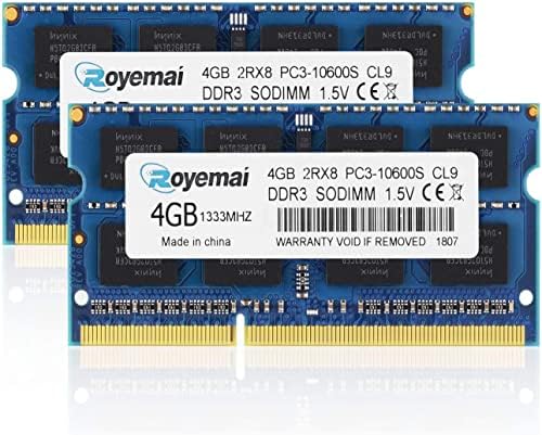 PC3-10600 DDR3 1333 8GB Kit (2x4GB) RAM PC3 10600S 1333MHZ 2Rx8 204-pin 1.5v 4GB Memory Upgrade for Laptop by DUOMEIQI