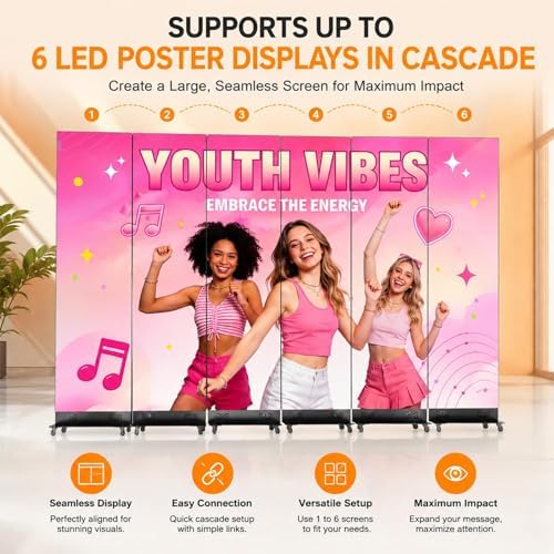 80 Inch LED Screen Poster, P1.86 Spliceable Digital Signage Display, GOB LED Poster Display with Flight Case, Commercial Advertising Display for Events, Rentals and Weddings, WiFi/USB/HDMI - Image 4
