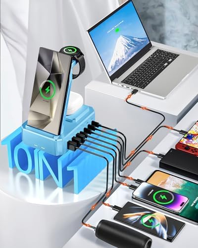 300W Wireless Charger for Samsung,Zutspzss 10 in 1 Wireless Charging Station, 65W USB C Fast Charging Stand for Samsung S25 Ultra/S24/S23/S22/Z Fold,Galaxy Watch Ultra7/6/5,Galaxy Buds,Blue - Image 6