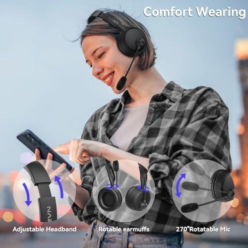 Bluetooth Headset with Microphone, Noise Cancelling Wireless Headset with Mic for Work, Bluetooth 5.3 Dual Connection, 60H Battery, Mute Button, Bluetooth Headphones with Mic for PC/Laptop/Zoom/Teams - Image 3