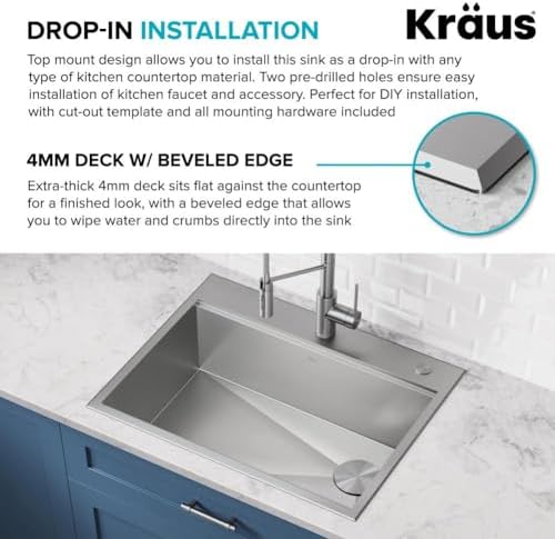 KRAUS Kore 28-Inch Drop In/Top Mount Workstation 16 Gauge Single Bowl Stainless Steel Kitchen Sink with Accessories, KWT310-28 - Image 6