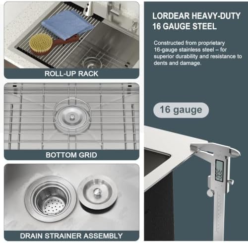 Lordear 25x22 Inch Drop In Laundry Sink with Faucet 12 Inch Deep - Image 4