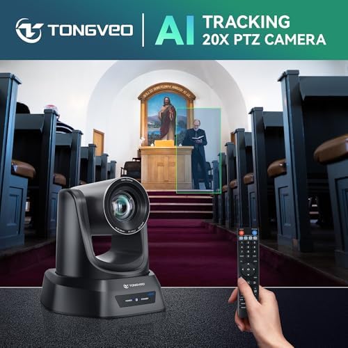 TONGVEO 4K AI PTZ Camera with Auto Tracking and 20X Optical Zoom, Conference Room Webcam with HDMI/USB3.0/LAN/PoE, Ideal for Church Worship, Zoom Meetings, Live Streaming and Education - Image 2