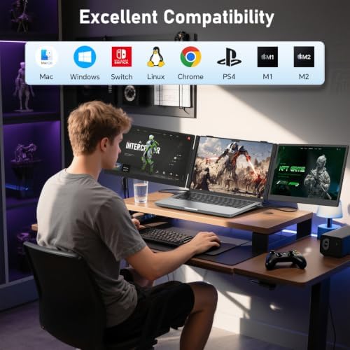 14" Triple Laptop Screen Extender, 1080P Ultra-Slim Portable Monitor - Image 2