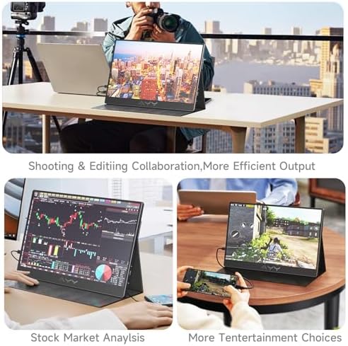 AYY Portable Monitor for Laptop 15 Inch, FHD 1080P USB-C HDMI Travel Monitor External for Computer, Second Display HDR IPS Gaming Monitor Extender for PC MAC Phone PS4/5 Xbox Switch, Built-in Speakers - Image 3