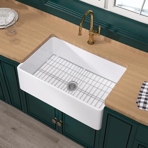 Miuara Farmhouse Sink 30 x 20 Inch White Fireclay Apron Front Kitchen Sink by Miuara