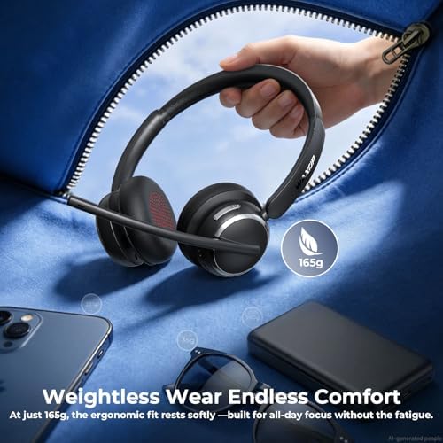 Wireless Headset with Mic for Work, USB A/C Dongle, Bluetooth 6.0 Headset with AI Noise Cancelling Microphone, Wireless Headphones with Mic Mute & 65H, Wireless Headset for PC/Computer/Laptop/Teams - Image 5