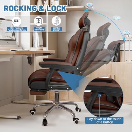 Executive Computer Chair Home Office Desk Chair,Adjustable Angle, Ergonomic Adjustable Height PU Leather Chairs with Cushions Armrest for Long Time Seating-High Office Chair with Footrest - Image 7