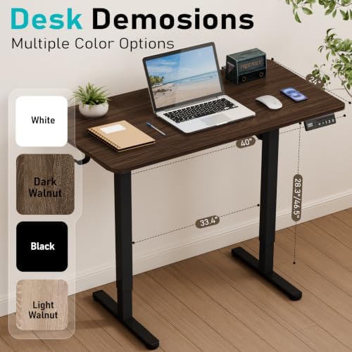 Electric Standing Desk, 40" x 24" Small Sit Stand Desk, Dark Walnut - Image 3