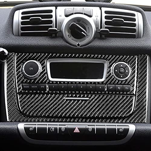 Real Black Carbon Fiber Car Central Console CD Player Control Panel Decoration Trim Sticker Set Compatible with Benz Smart Fortwo 2011 2012 2013 2014 2015 Auto Interior Accessories 3pcs - Image 3