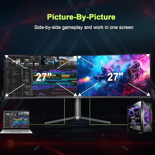 Amzfast 49 Inch Curved Monitor 120Hz DQHD (5120x1440) Ultrawide Gaming Monitor, 120% sRGB, 1500R, 1ms MPRT, HDR, Adaptive Sync, PIP/PBP, Height Adjustable, HDMI 2.0/DP 1.4, VESA 75x75, AMZG49C7U - Image 3