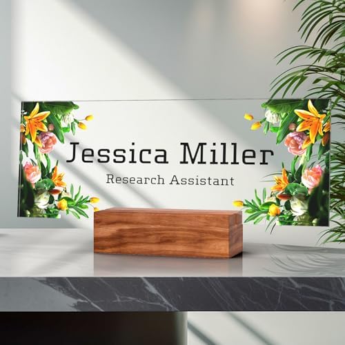 Personalized Acrylic Desk Name Plate with Walnut Wood Base by nyareka
