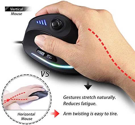 Vertical Mouse, Ergonomic USB Wired Vertical Mouse with [5 D Rocker] [10000 DPI] [11 Programmable Buttons], RGB Gaming Mouse for Gamer/PC/Laptop/Computer - Image 5