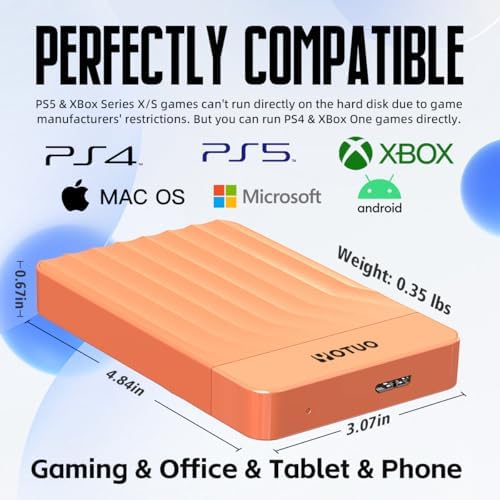 YOTUO 500GB External Hard Drive, Portable Storage Expansion HDD, USB 3.0 & USB-C for PC, Mac, Desktop, Laptop, Smartphone, PS4, Xbox One, Xbox 360, Office & Game Orange - Image 2