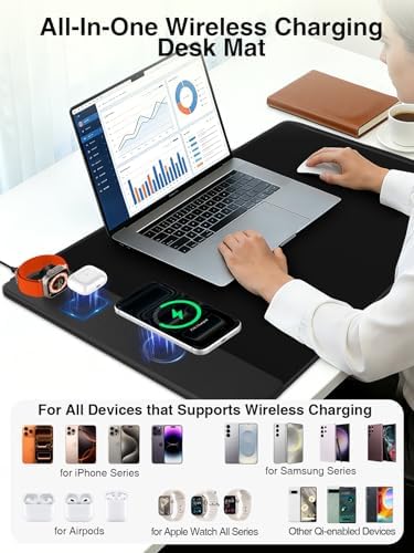 Mouse Pad with Magnetic Wireless Charging, Large Desk Mat, Non-Slip Mouse Mat, Keyboard Pad for Gaming, Desk, Office, PC - Image 3