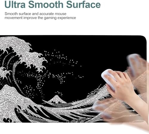 Black Waves Gaming Mouse Pad 35.4"x15.7" Large Extended Pad Desk Mat Anti-Slip Rubber Base & Durable Stitched Edges for Gamers Smooth Mouse Pad Writing Surface for Desk Office/Home - Image 6