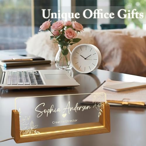 Personalized LED Name Plate for Desk - Light Up Acrylic Office Decor Desk Name Plate with Wooden Base - Appreciation Gifts for Boss, Coworkers, Teacher, Employee - Office Decor for Women Men - Image 6