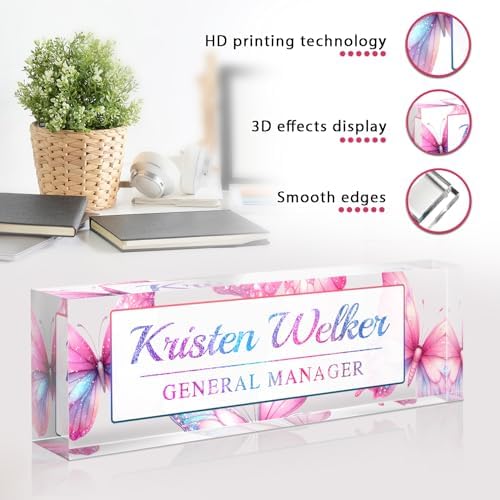 Custom Office Name Plate for Desk - Desk Name Plate Personalized Gifts for Coworkers, Boss, Employees, Teacher, Nurse - Office Desk Decor for Women Men - Employee Appreciation Gifts (Pink Butterfly) - Image 5