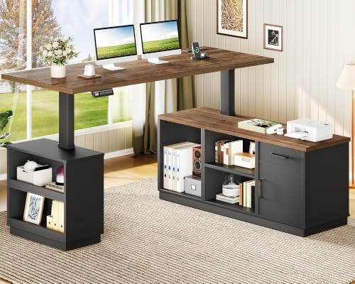 RALGEND 63'' L Shaped Electric Standing Desk with Storage for Home Office by RALGEND