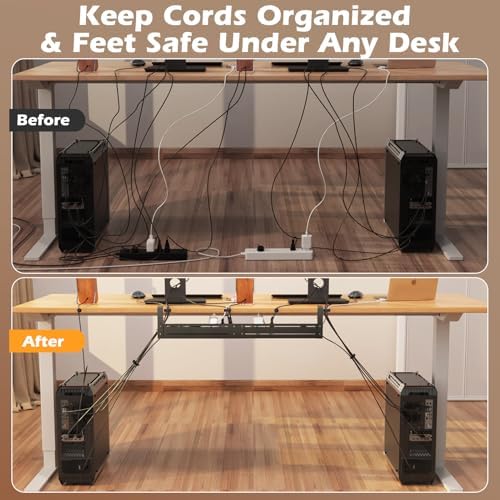 Under Desk Cable Management Tray - 18-29in Retractable Iron Cord Organizer, No-Drill Installation with Anti-Slip Pads, Desk Cable Tray for Office, Gaming,Standing Desks(Black) - Image 4