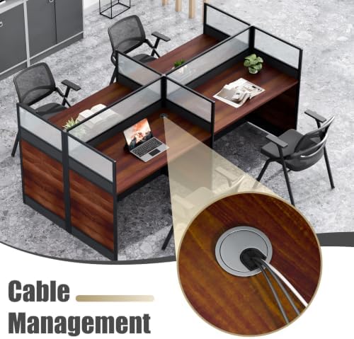 4 Person Cubicle Workstation Desk with Privacy Panels and Cable Management, Modular Long Office Desk for Commercial Workspace, Sound Dampening Partition Wall (Walnut-B, 94.5IN) - Image 5