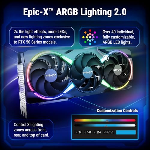 PNY NVIDIA GeForce RTX™ 5080 Epic-X RGB™ OC Triple-Fan Graphics Card - Image 3