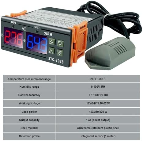 2Pcs All-Purpose Intelligent Digital Display Temperature and Humidity Controller with Dual Displays and Relay Outputs STC-3028 10A AC110~220V for Incubator Brooder Refrigerator Fermenter Greenhouse - Image 2
