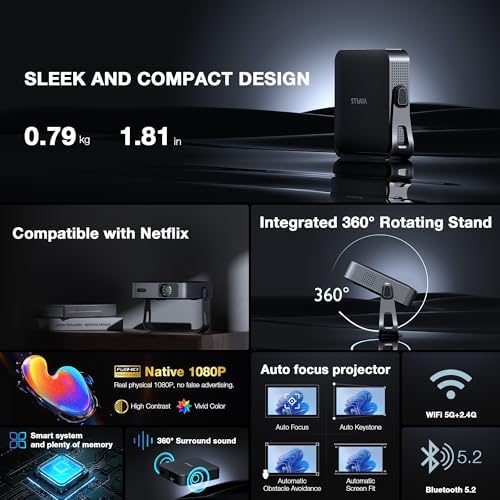【Officially-Licensed APP & Native 1080P】Thinnest 1.81" Smart Mini Projector with WiFi and Bluetooth, Auto Focus & Keystone Portable Outdoor Projector, VOPLLS 250 ANSI 4K Home Movie Projector - Image 3