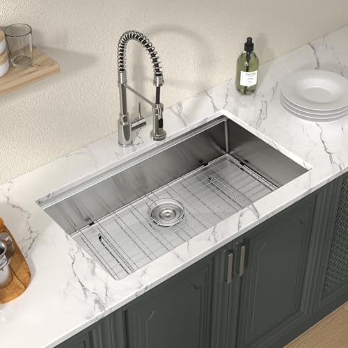 Lordear 28 Inch Undermount Kitchen Sink Stainless Steel 16 Gauge T304 Stainless Steel Workstation Sink Single Bowl One Basin Handmade Sinks Under Counter, 28x19x10 Inch - Image 3