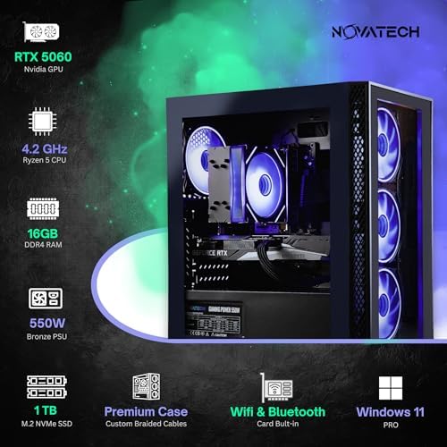 NOVATECH Titan Prebuilt Gaming PC Desktop Computer - RTX 5060 - Ryzen 5-1TB M.2 SSD - 16GB RAM WiFi/BT, Win 11 Pro - Gaming Computer Tower, Pre Built PC Gaming - 1 Year Warranty - Image 2
