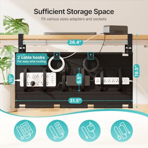 PEGZONE No Drill Under Desk Cable Management Tray, 31.5" Fabric Organizer - Image 2