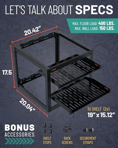 ECHOGEAR 10U Open Frame Rack w/Optimal Air Flow, DIY Assembly, 20.4” Depth - Image 4
