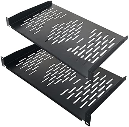 RIVECO 2PCS 1U Rack Shelves, 19” Cabinet Mount 1 U Tray Vented Cantilevers for Computer Case Shelf Mounting, 10 Inches 25CM Depth, Black by RIVECO