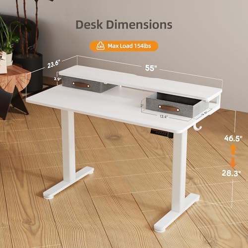 Seang Electric Standing Desk with 2 Drawers, 55 Inch, White - Image 3