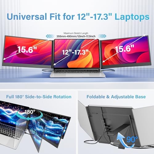 15.6" Laptop Screen Extender New Upgraded Ultra-Thin & Light, Triple Portable Monitor 1080P FHD IPS, USB-C/HDMI Plug & Play for 13-17.3" Laptop, Travel Monitor Extender for Windows/Mac/Chrome - Image 6