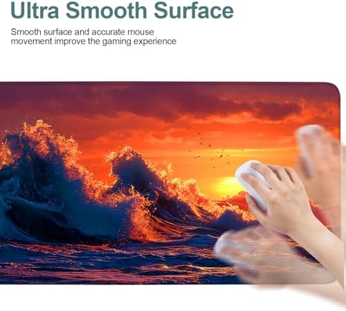 Sunset Waves Gaming Mouse Pad 35.4"x15.7" Large Extended Pad Desk Mat Anti-Slip Rubber Base & Durable Stitched Edges for Gamers Smooth Mouse Pad Writing Surface for Desk Office/Home - Image 6
