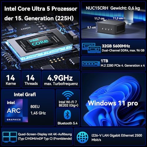 ASUS NUC 15 Pro， Intel NUC 15 Pro NUC15CRHU5 AI Mini PC, 32GB RAM,1TB SSD - Image 3