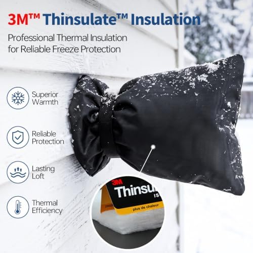 Outdoor Faucet Cover for Winter, 3M Thinsulate Spigot Cover for Winter Freeze Protection, Waterproof, 10" H x 6.3" W Outside Hose Bib Insulated Covers for Wall Taps, 4 Pcs Faucet Socks - Black - Image 2