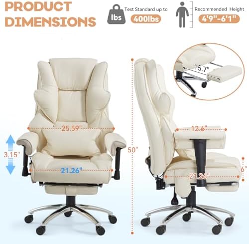Vibration Massage Heated Office Desk Chair with Foot Rest, Beige - Image 3