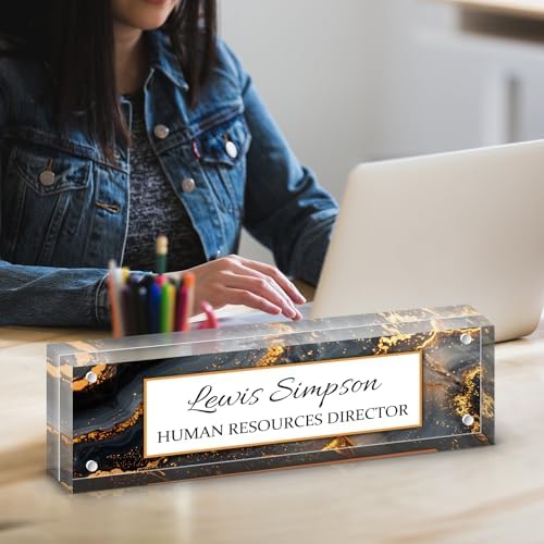 Desk Name Plate Personalized, Desk Double sided pattern Name Plate Personalized Office Desk Decor for Women and Men , Teacher Nurse Boss Employee Appreciation Gifts (gilded marble, fixed pattern) - Image 3