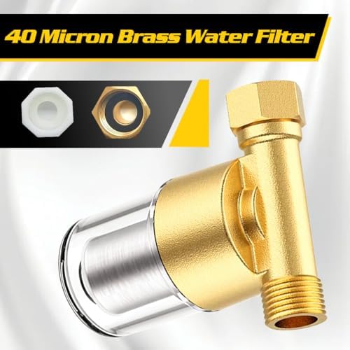 40 Micron Brass Sediment Filter, Inline Water Filter fits 1/2" NPT & 3/4" GHT, Visual Sediment Filter for Washing Machines to Ensure Cleaner Clothes, Also for Water Heaters, RVs, Boats, Garden Hoses - Image 2