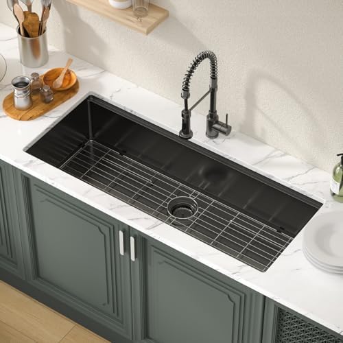 Lordear Luxury 45 Black Undermount Kitchen Sink NANO PVD Large Ledge Workstation T304 16 Gauge Stainless Steel Single Bowl Under Counter, 45''x19''x10'' - Image 4