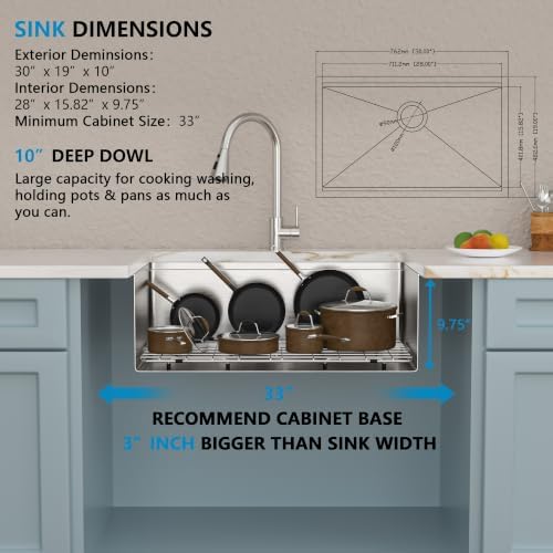 30"x19" Undermount Kitchen Sink Ledge Workstation - Image 5