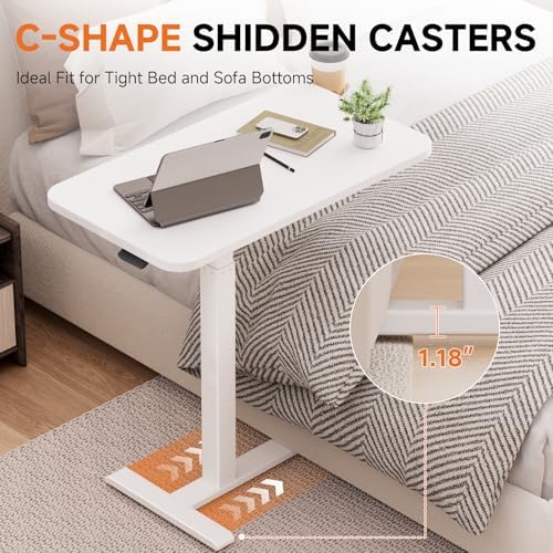 GTPLAYER Small Standing Desk with Hidden Wheels, Pneumatic Mobile Rolling Laptop Desk, Adjustable Height Overbed Bedside Table Computer Workstation for Home Office (32" W x 16" D, Pure White) - Image 6