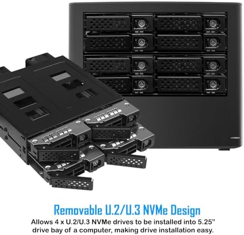 Kingwin U.2/U.3 NVMe Mobile Rack Cage with SlimSAS Connector for 5.25” Bay – Support PCIe 4.0 Hot-Swappable SSD Enclosure for Seamless Data Transfer and Storage Expansion - Image 2